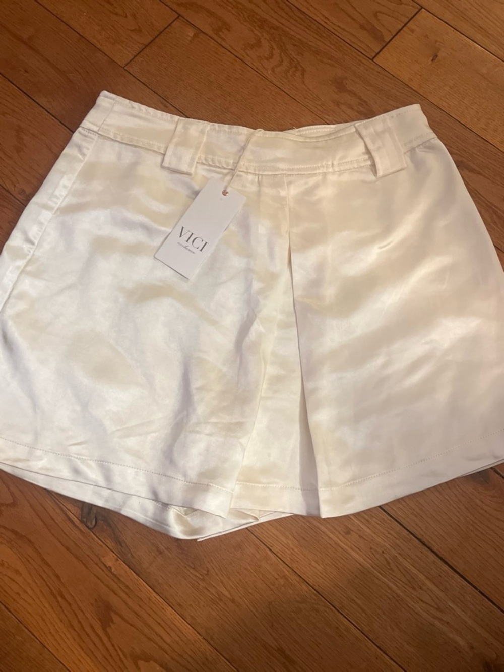 VICI Cream Satin Pleated Women’s Shorts
